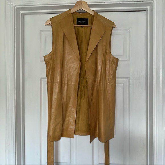 Lafayette 148 Leather Vest Jacket Belted Yellow M - Picture 2 of 9